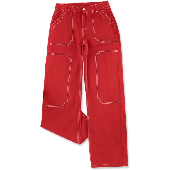 Women's Cargo Jeans Cotton Wide Leg Loose Fit Mid Rise Denim Pants - Picture 5 of 9